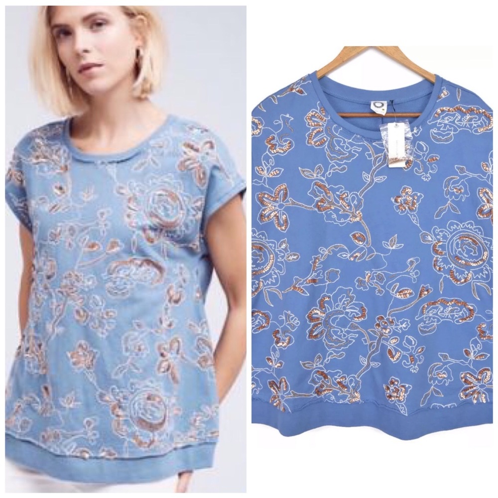 Anthropologie Akemi + Kin Sequin Embroidered Top